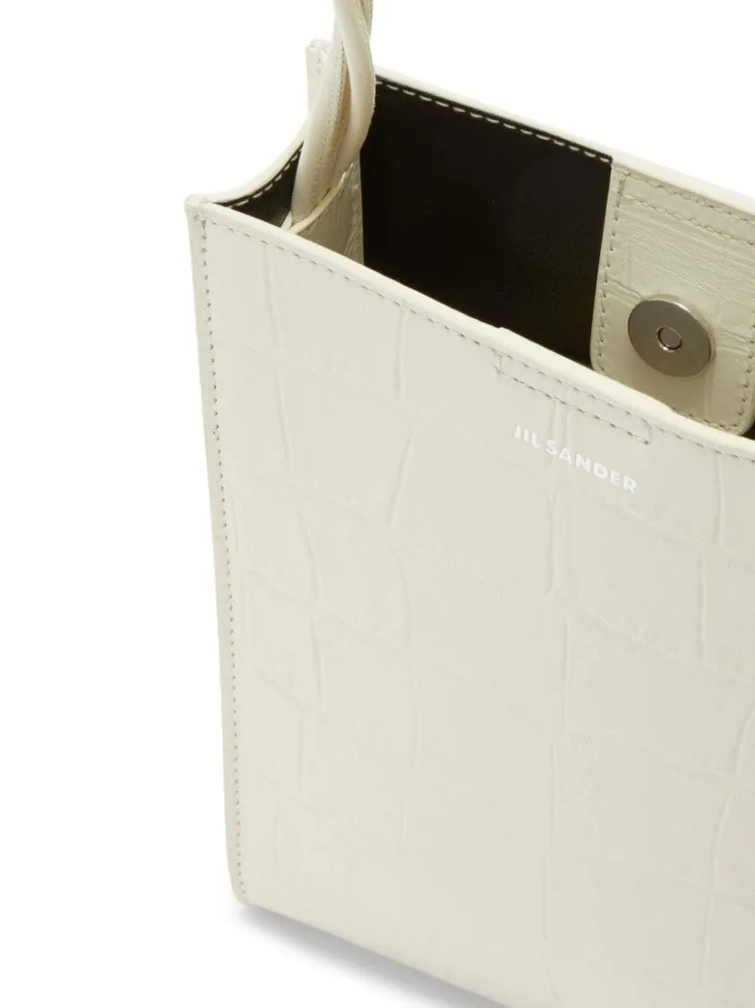 White Embossed Crocodile Effect Shoulder Bag