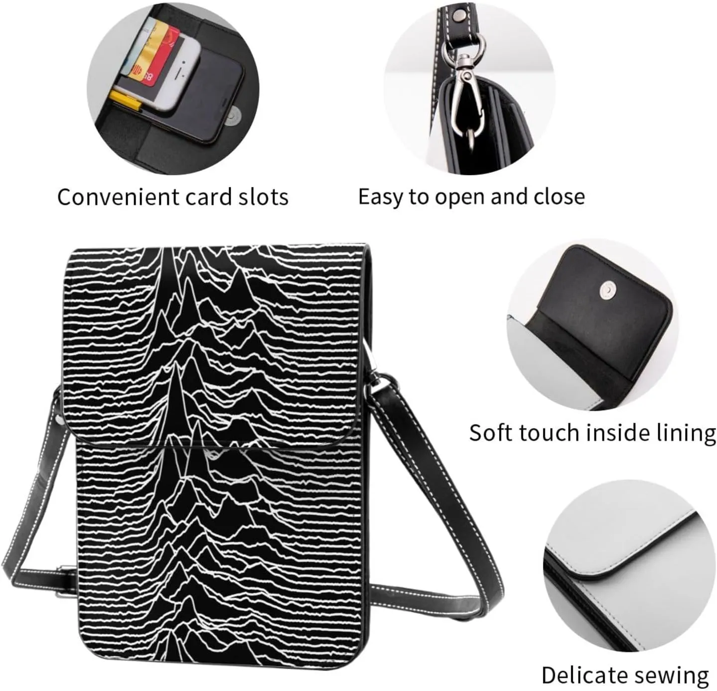 White lines compose mountains Leather Crossbody Phone Purse for Women Cute Wallet Bags Lightweight Mini Sling Bag
