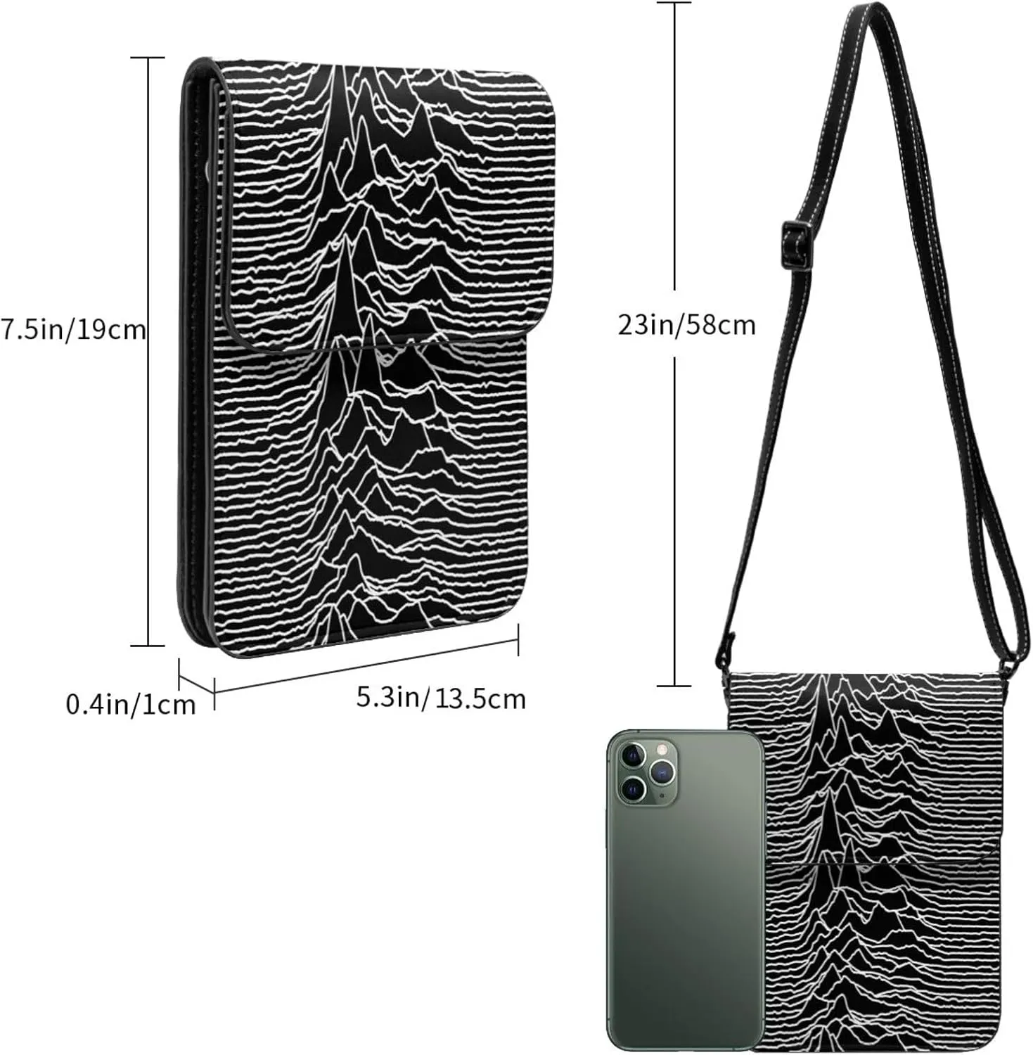 White lines compose mountains Leather Crossbody Phone Purse for Women Cute Wallet Bags Lightweight Mini Sling Bag