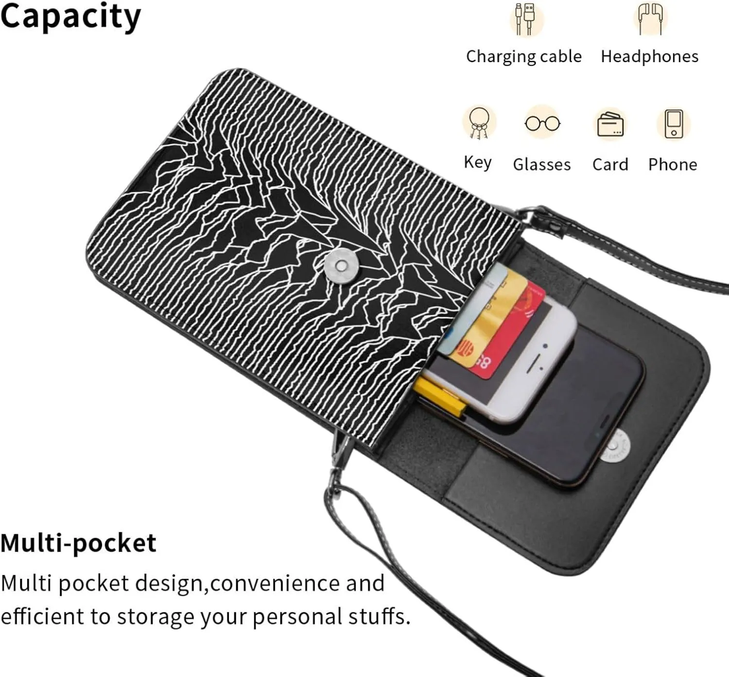 White lines compose mountains Leather Crossbody Phone Purse for Women Cute Wallet Bags Lightweight Mini Sling Bag