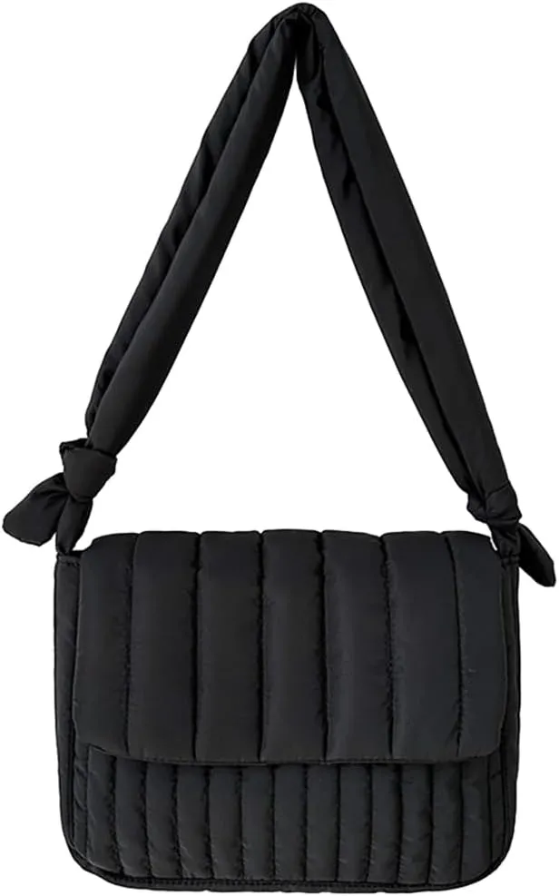 Wide Strap Quilted Crossbody Bag Casual Trendy Satchel Bag Winter Shopping Bag Women Padded Shoulder Bag