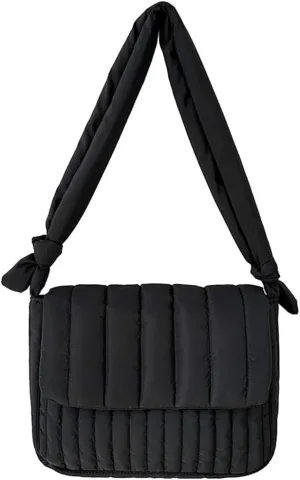 Wide Strap Quilted Crossbody Bag Casual Trendy Satchel Bag Winter Shopping Bag Women Padded Shoulder Bag