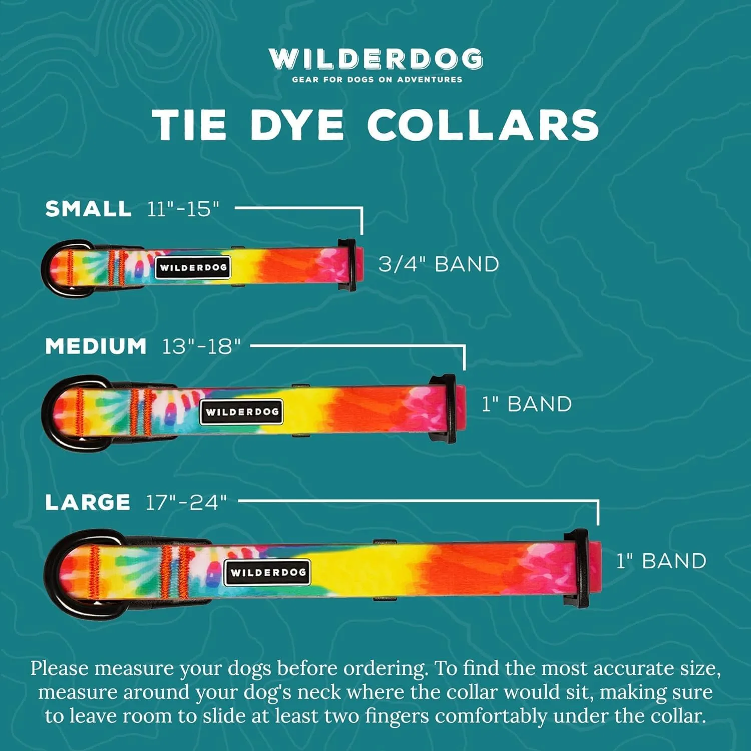 Wilderdog Waterproof Dog Collar - Repels Water & Dirt - Small 11"-15" - Tie Dye