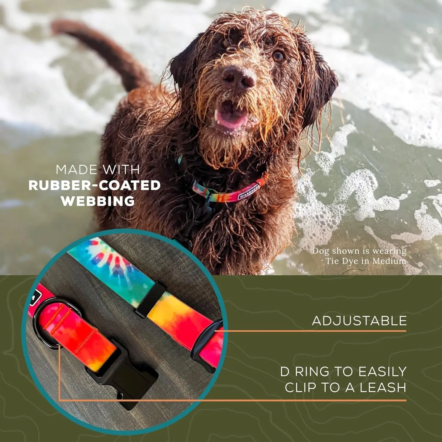 Wilderdog Waterproof Dog Collar - Repels Water & Dirt - Small 11"-15" - Tie Dye