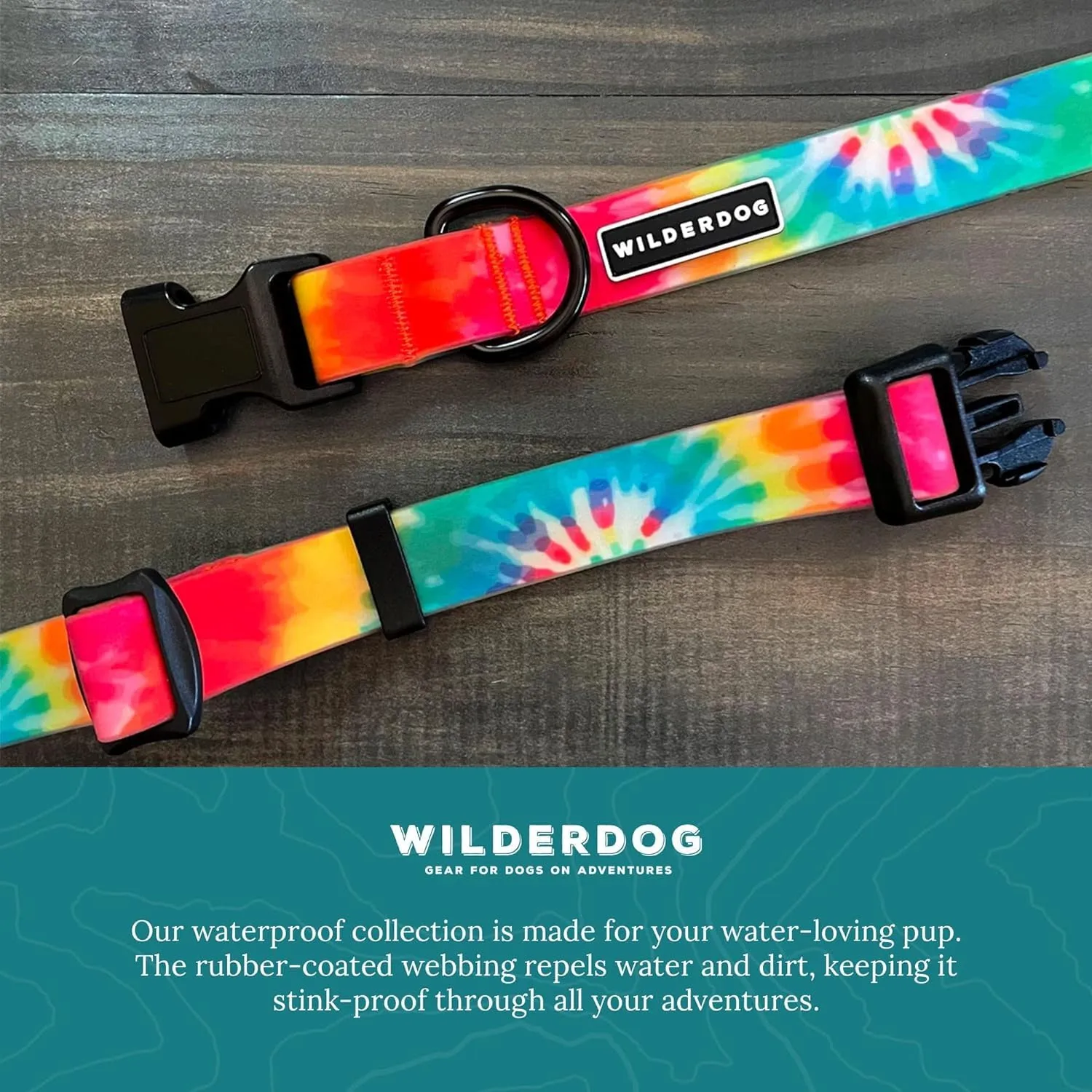 Wilderdog Waterproof Dog Collar - Repels Water & Dirt - Small 11"-15" - Tie Dye