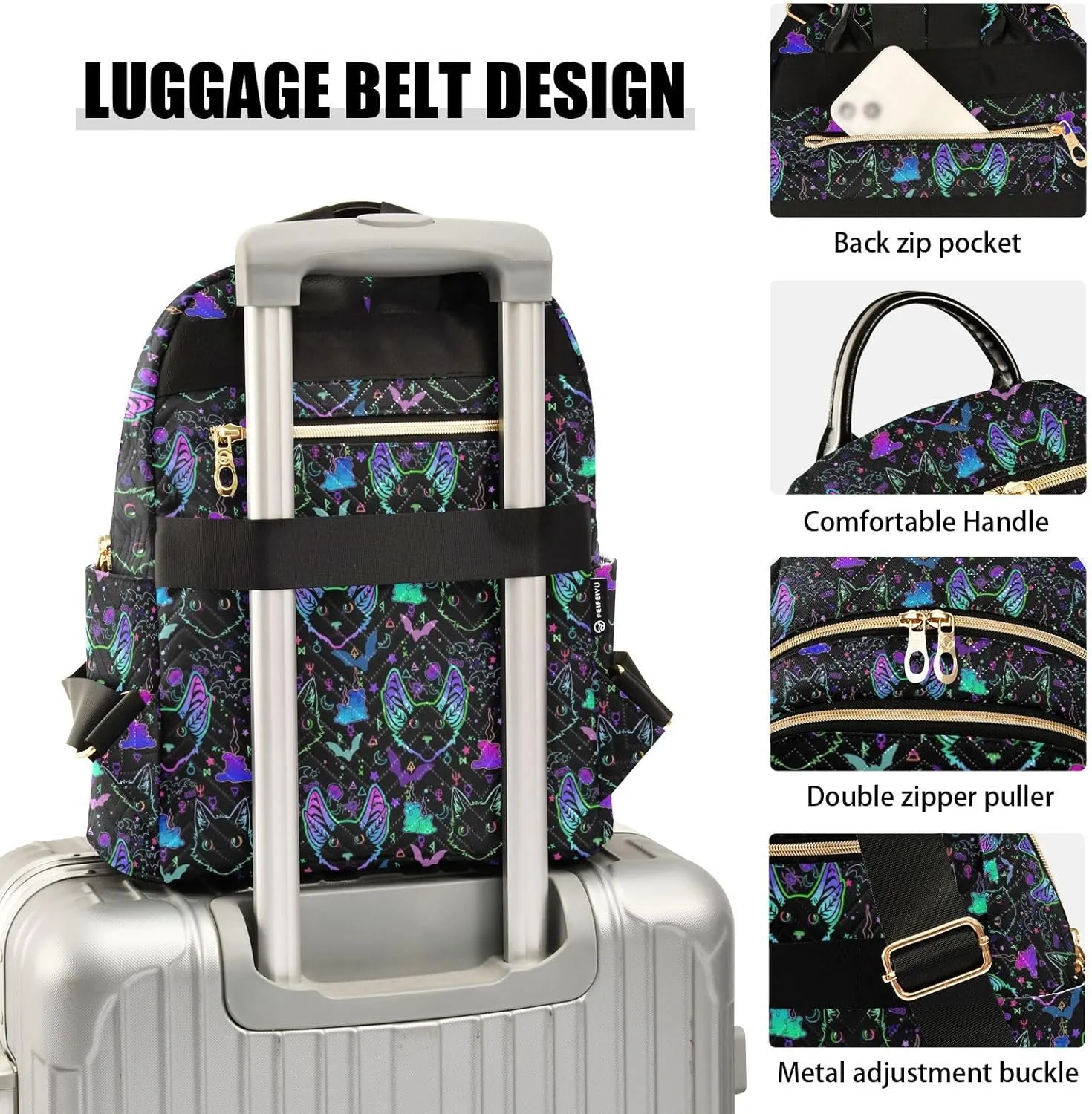 Witchcraft Cat Mini Backpack for Women, Travel Backpack Purse for Ladies Fashion Shoulder Bag Daypack Travel Bag