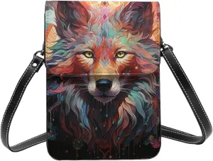 Wolf Boho Moon Phase Space Cool Leather Small Crossbody Bags for Women Cell Phone Bag Wallet Purses with Adjustable Strap