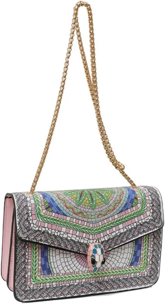 Women Crossbody Chain Purse with Snake Head Decor Square Satchel Handbag, Color-block PU Leather Shoulder Bag Underarm Bag