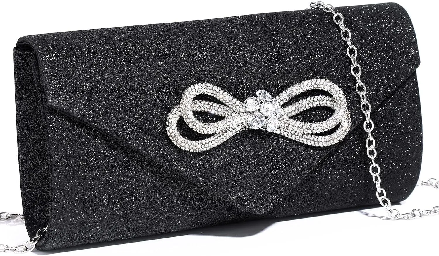 Women Evening Handbag Shiny Crystal Bow Flap Clutch Purse for Women Wedding Party Prom Purse