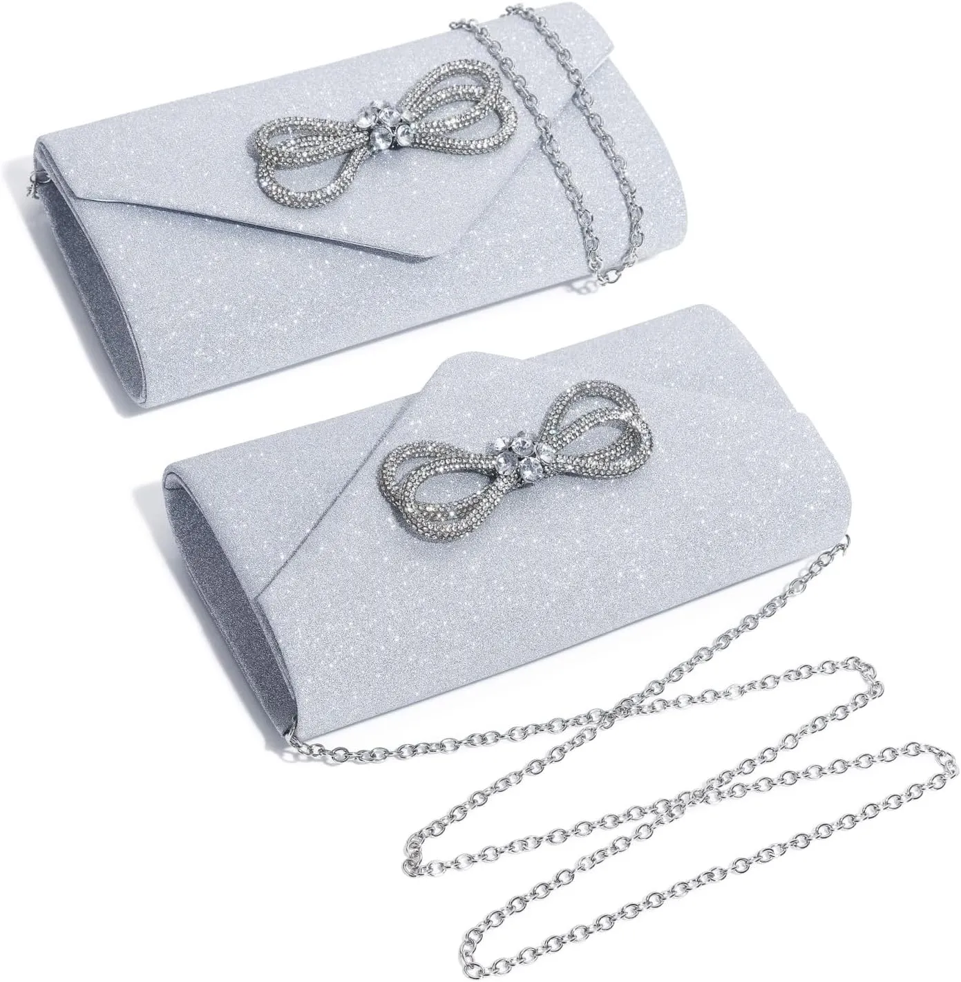 Women Evening Handbag Shiny Crystal Bow Flap Clutch Purse for Women Wedding Party Prom Purse