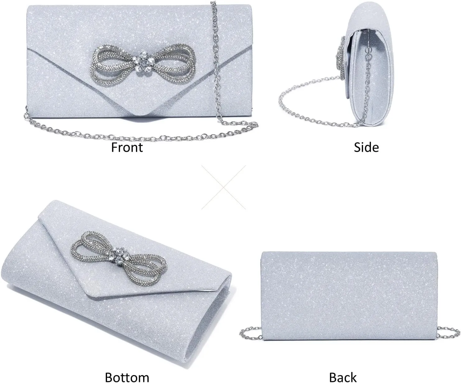 Women Evening Handbag Shiny Crystal Bow Flap Clutch Purse for Women Wedding Party Prom Purse