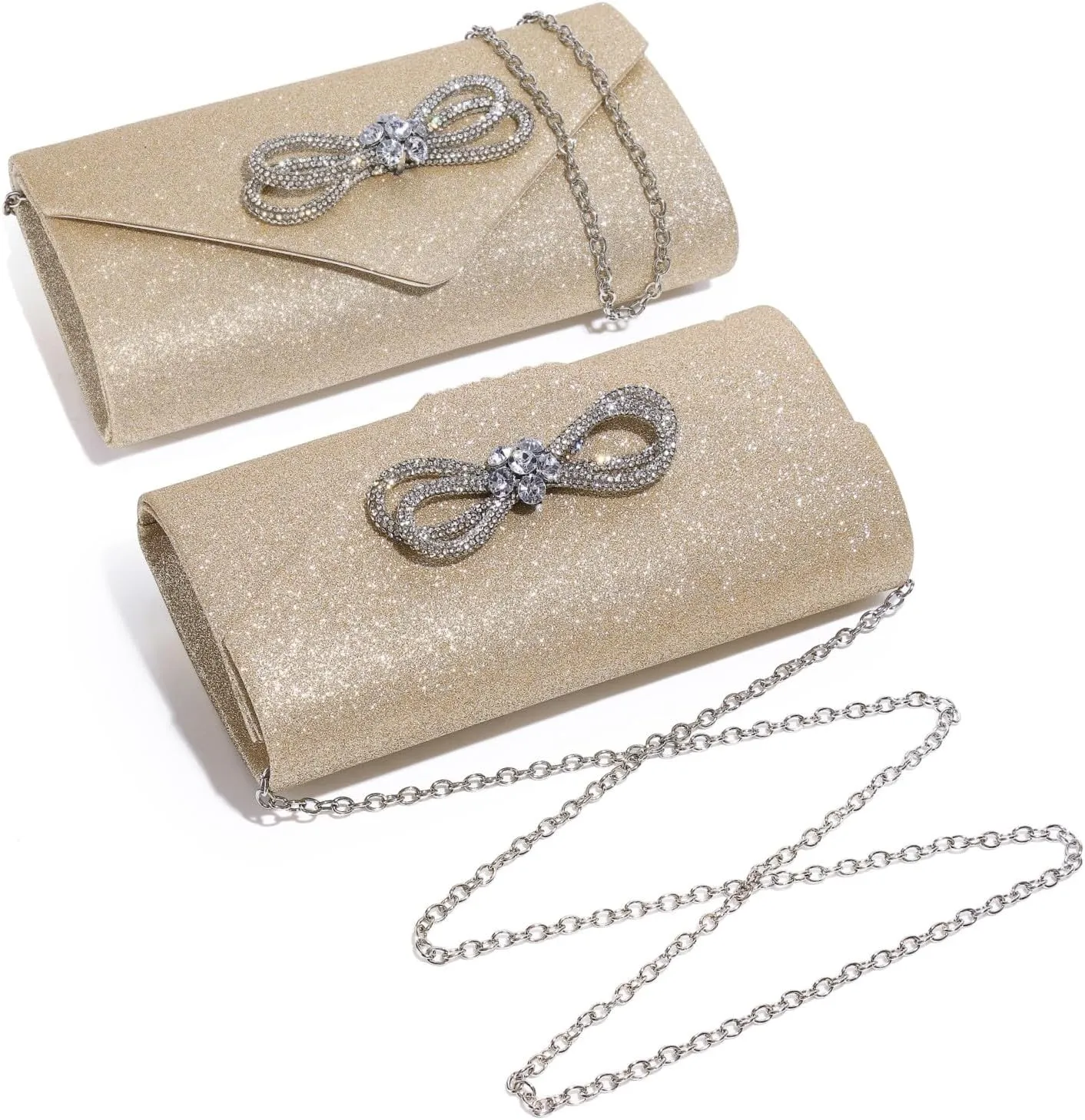Women Evening Handbag Shiny Crystal Bow Flap Clutch Purse for Women Wedding Party Prom Purse