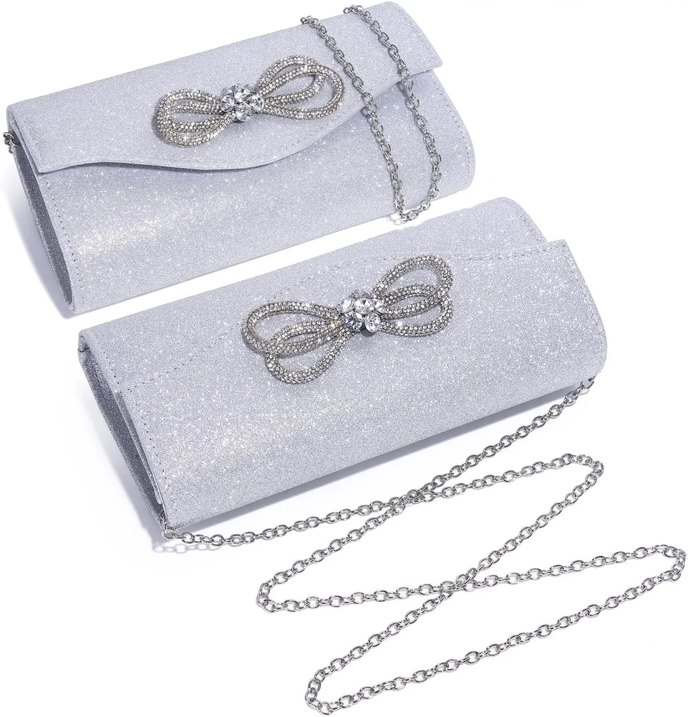 Women Evening Handbag Shiny Crystal Bow Flap Clutch Purse for Women Wedding Party Prom Purse