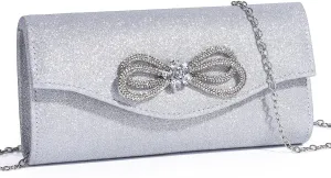 Women Evening Handbag Shiny Crystal Bow Flap Clutch Purse for Women Wedding Party Prom Purse