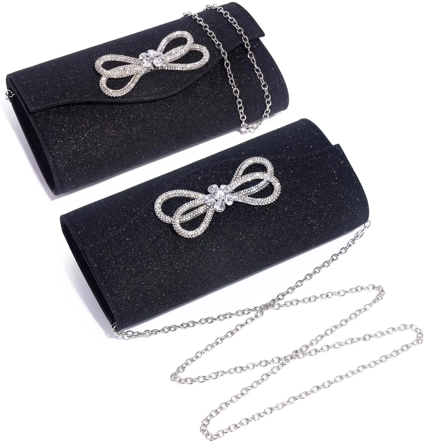 Women Evening Handbag Shiny Crystal Bow Flap Clutch Purse for Women Wedding Party Prom Purse