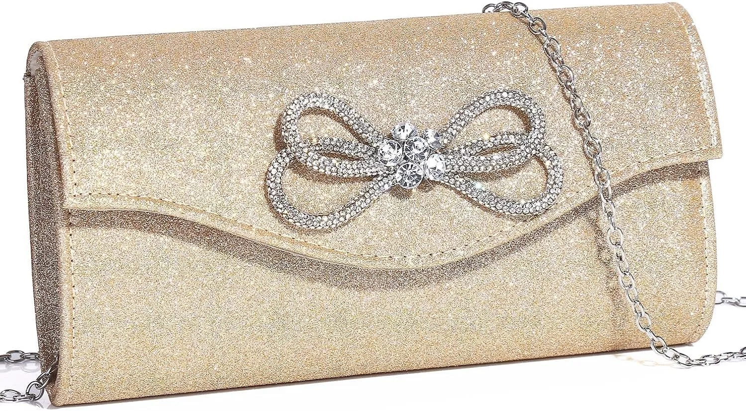 Women Evening Handbag Shiny Crystal Bow Flap Clutch Purse for Women Wedding Party Prom Purse