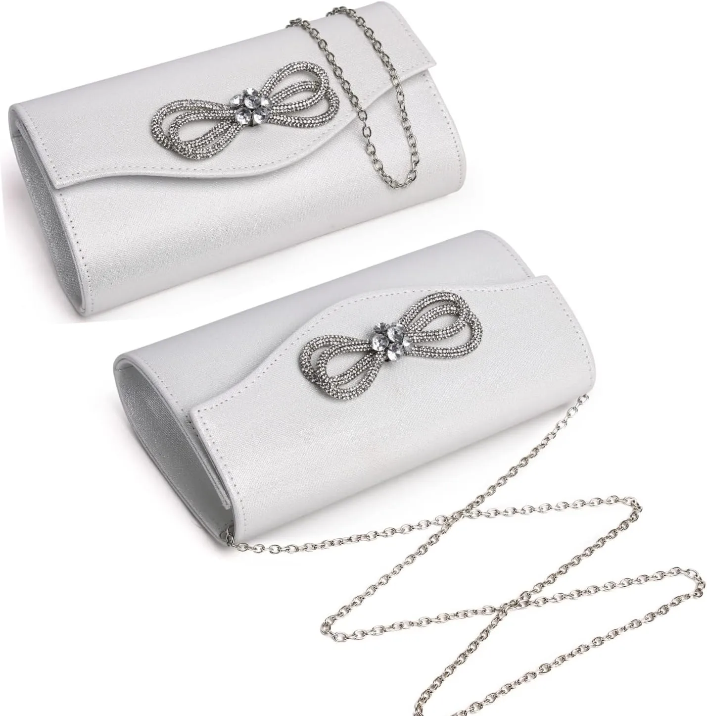Women Evening Handbag Shiny Crystal Bow Flap Clutch Purse for Women Wedding Party Prom Purse