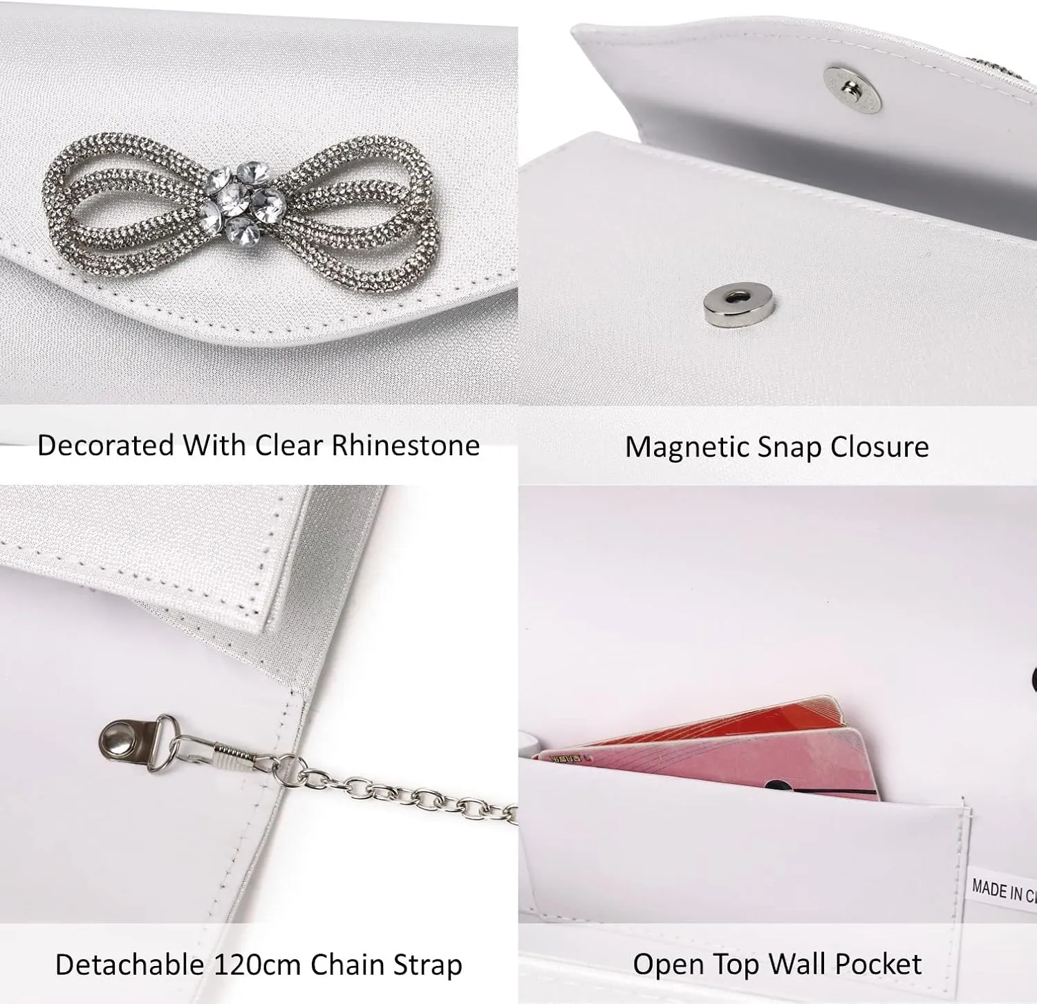 Women Evening Handbag Shiny Crystal Bow Flap Clutch Purse for Women Wedding Party Prom Purse