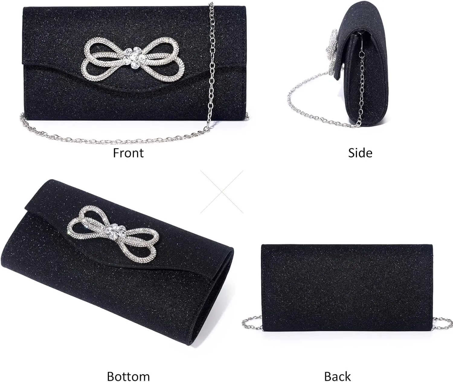 Women Evening Handbag Shiny Crystal Bow Flap Clutch Purse for Women Wedding Party Prom Purse