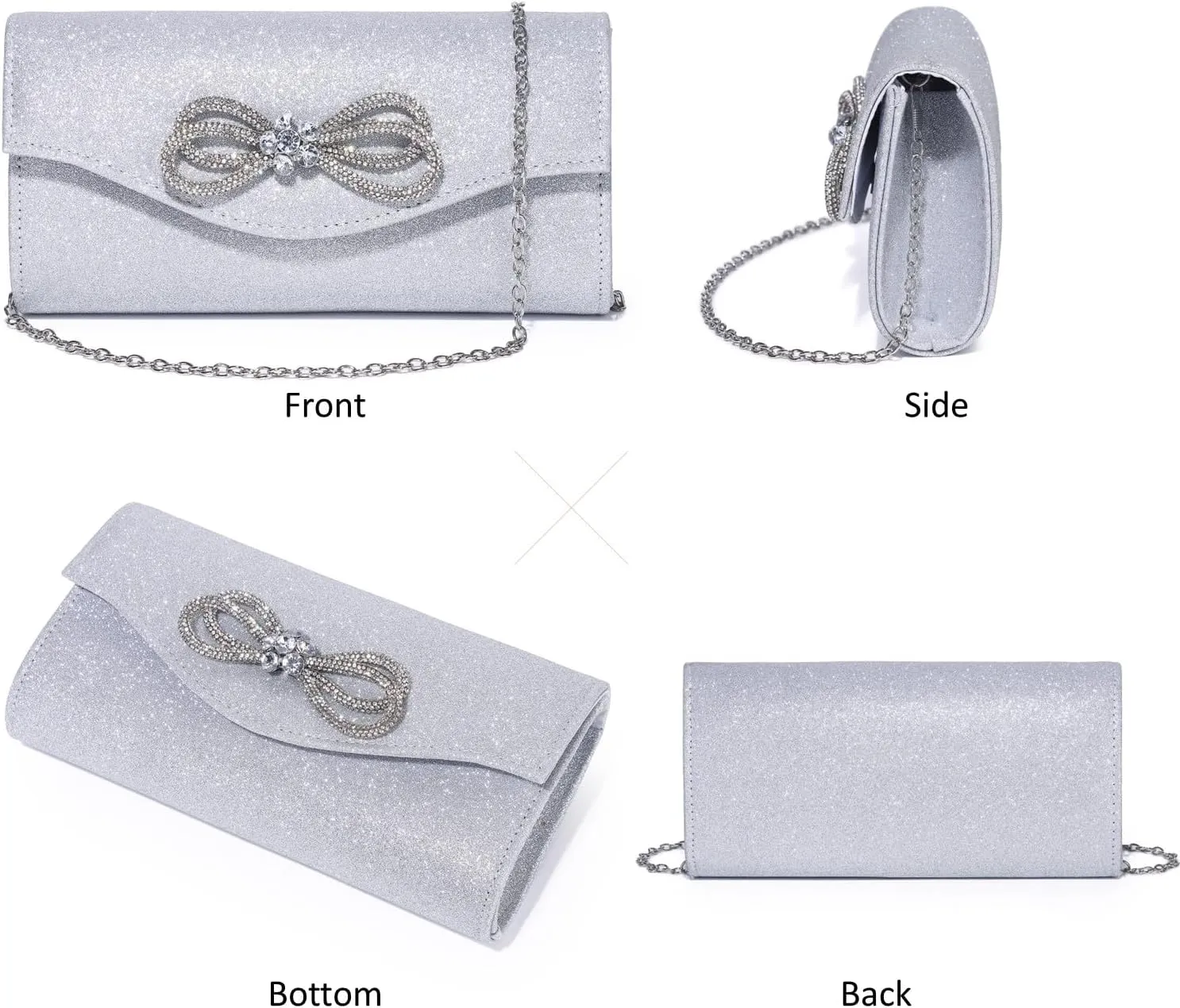 Women Evening Handbag Shiny Crystal Bow Flap Clutch Purse for Women Wedding Party Prom Purse