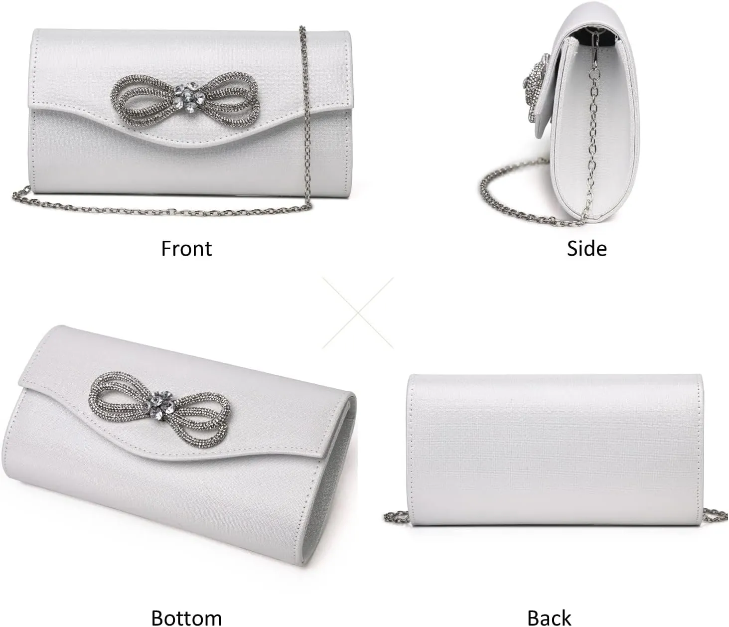 Women Evening Handbag Shiny Crystal Bow Flap Clutch Purse for Women Wedding Party Prom Purse