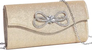 Women Evening Handbag Shiny Crystal Bow Flap Clutch Purse for Women Wedding Party Prom Purse