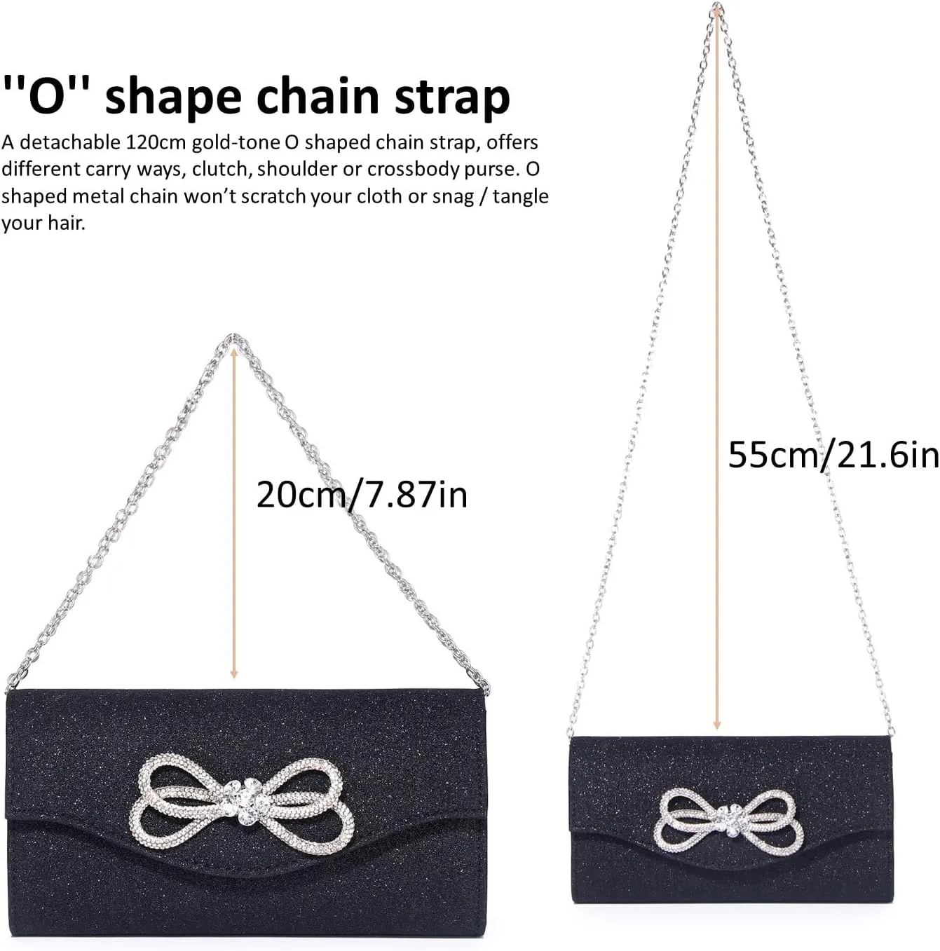 Women Evening Handbag Shiny Crystal Bow Flap Clutch Purse for Women Wedding Party Prom Purse