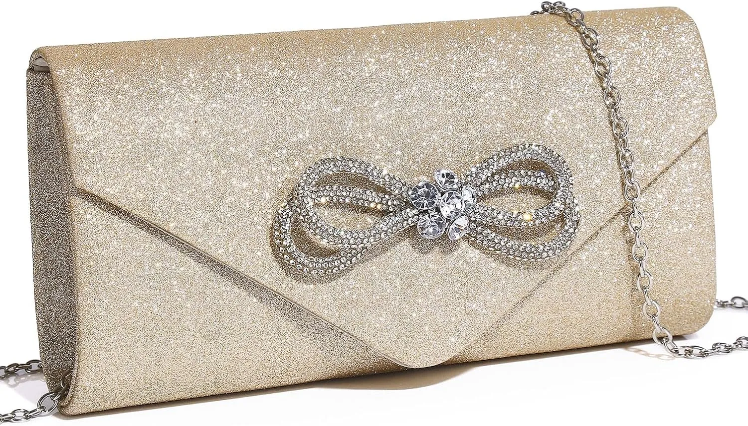 Women Evening Handbag Shiny Crystal Bow Flap Clutch Purse for Women Wedding Party Prom Purse