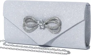 Women Evening Handbag Shiny Crystal Bow Flap Clutch Purse for Women Wedding Party Prom Purse