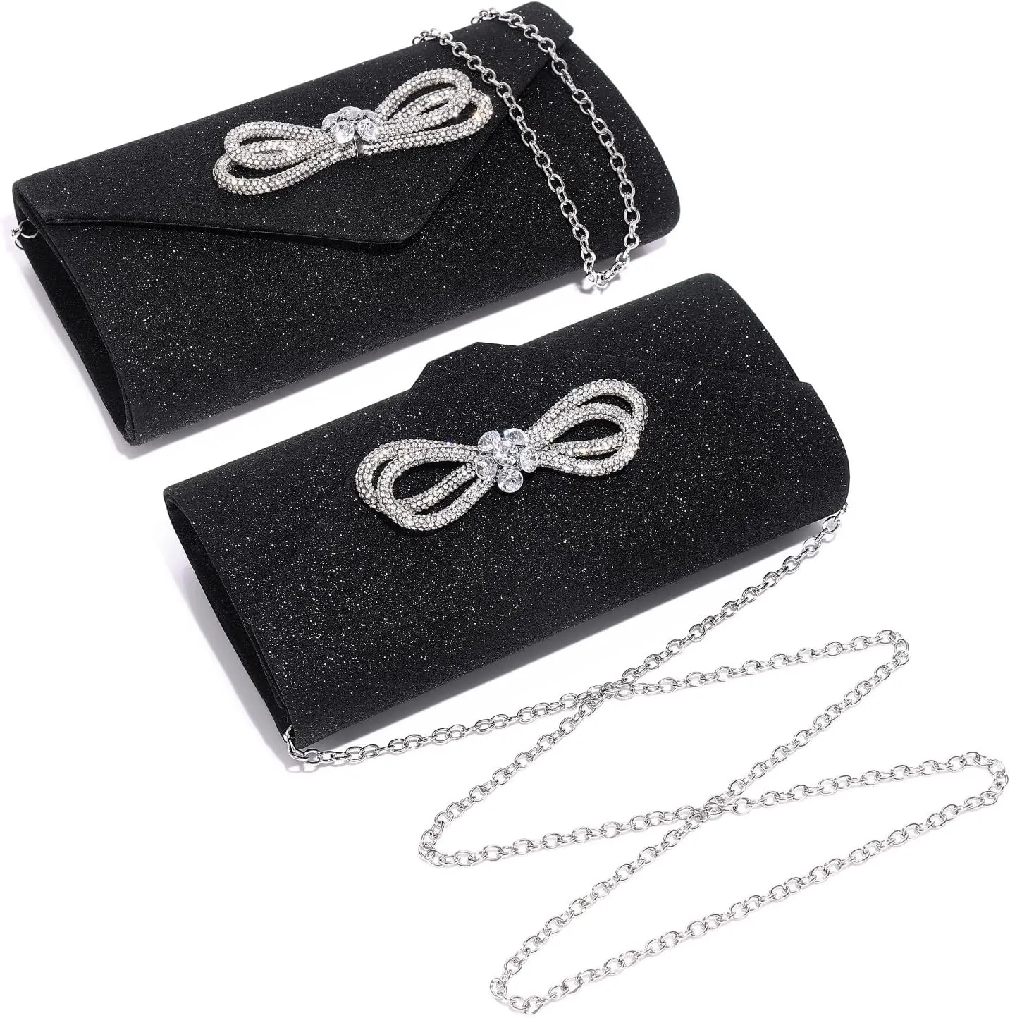 Women Evening Handbag Shiny Crystal Bow Flap Clutch Purse for Women Wedding Party Prom Purse