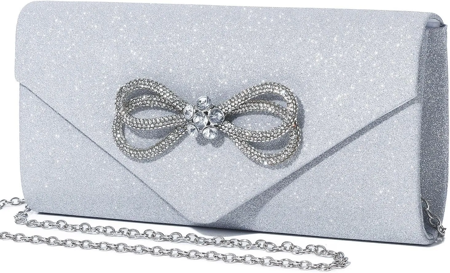 Women Evening Handbag Shiny Crystal Bow Flap Clutch Purse for Women Wedding Party Prom Purse