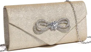 Women Evening Handbag Shiny Crystal Bow Flap Clutch Purse for Women Wedding Party Prom Purse