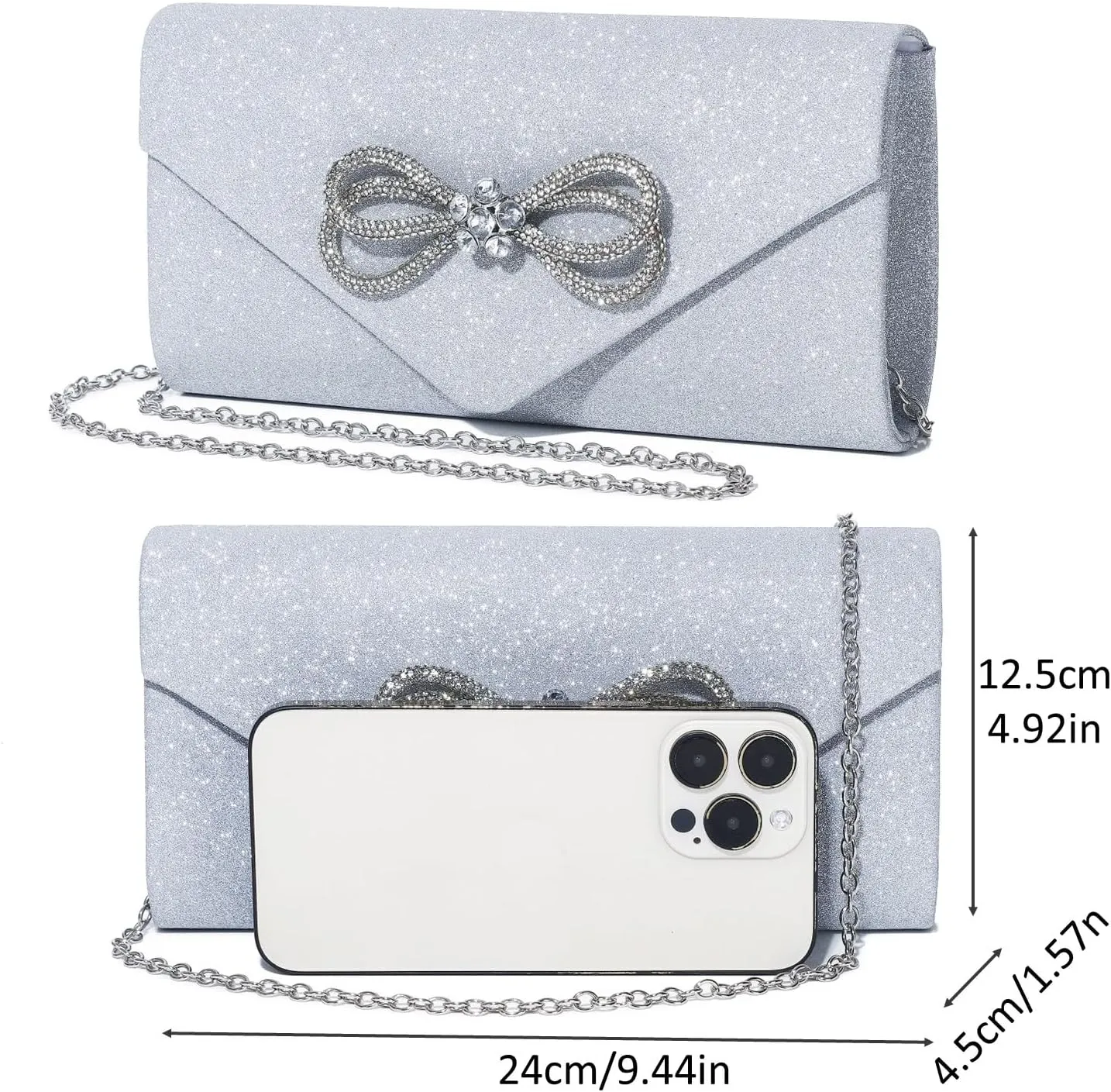 Women Evening Handbag Shiny Crystal Bow Flap Clutch Purse for Women Wedding Party Prom Purse