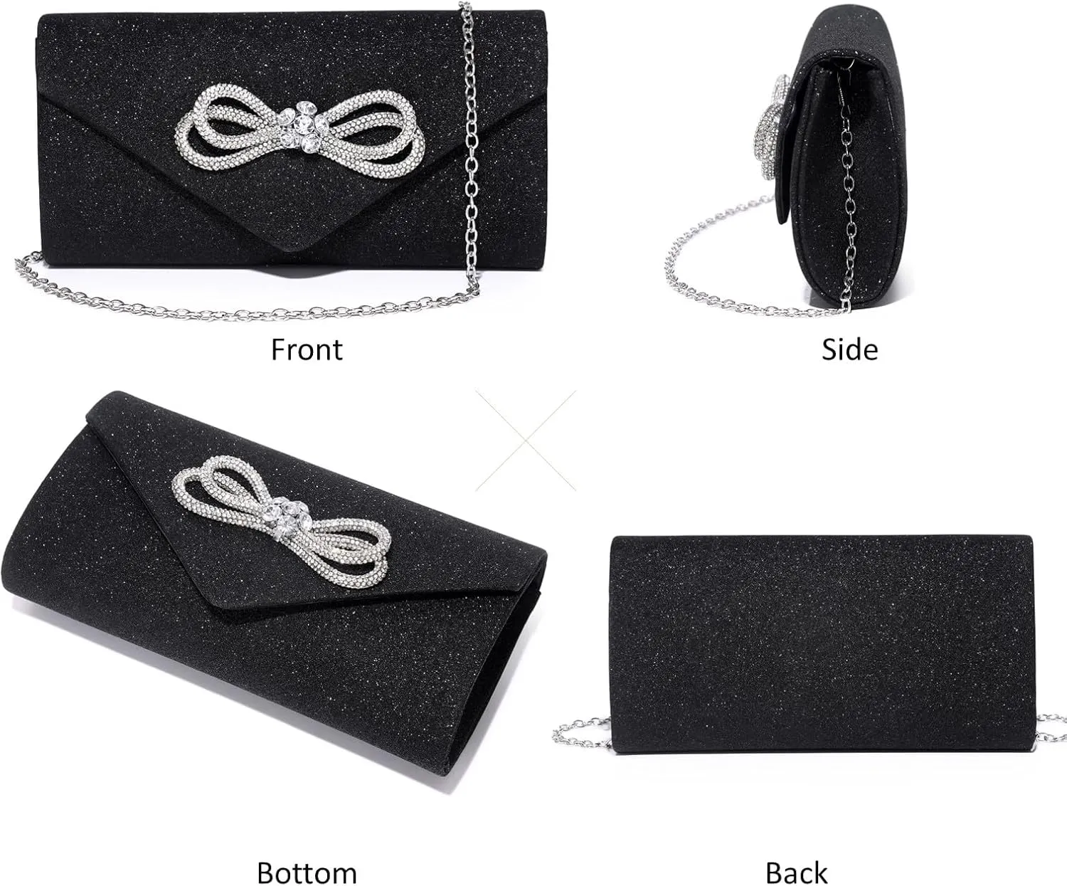 Women Evening Handbag Shiny Crystal Bow Flap Clutch Purse for Women Wedding Party Prom Purse