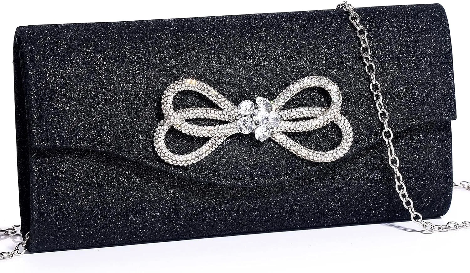Women Evening Handbag Shiny Crystal Bow Flap Clutch Purse for Women Wedding Party Prom Purse