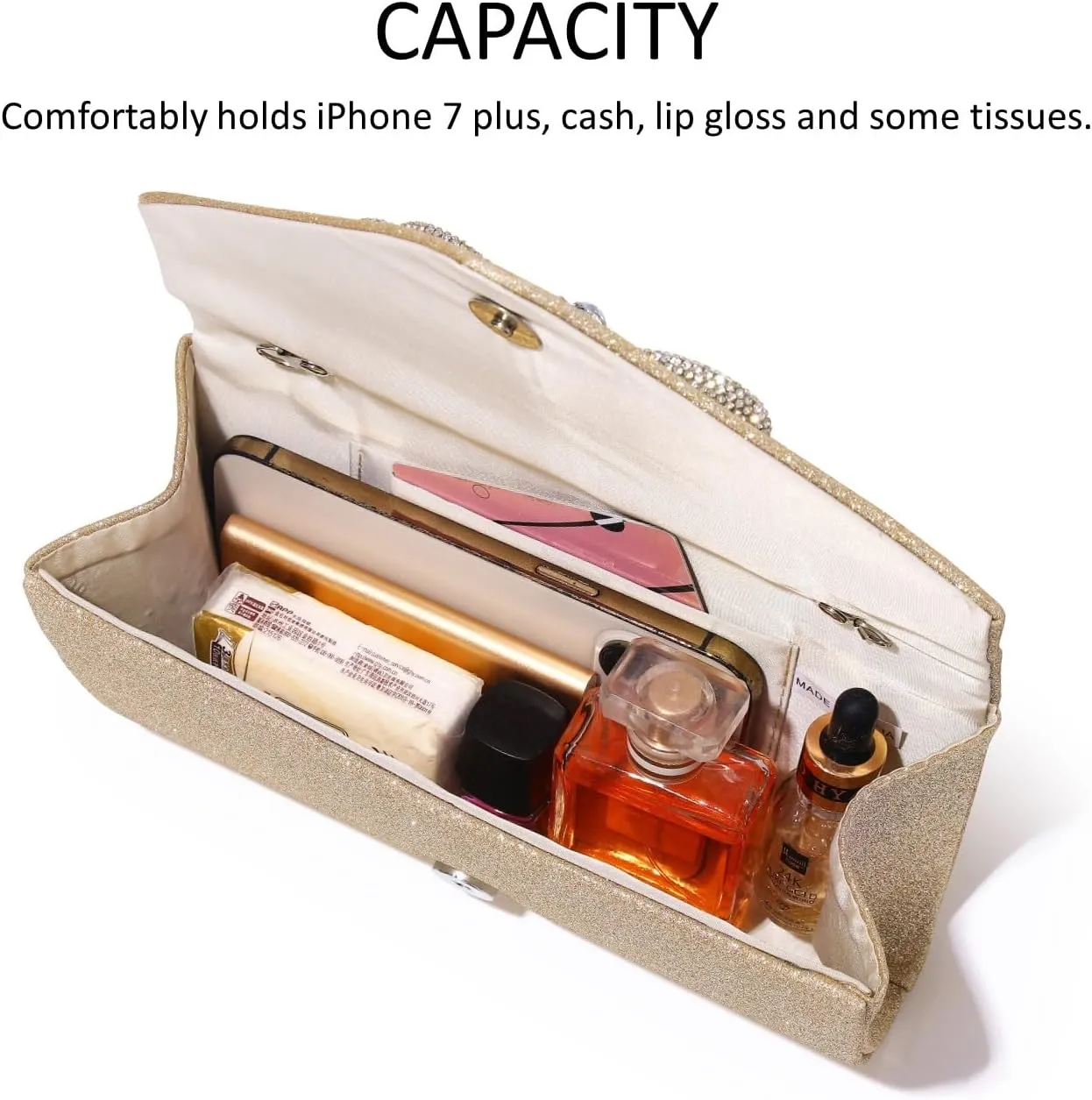 Women Evening Handbag Shiny Crystal Bow Flap Clutch Purse for Women Wedding Party Prom Purse