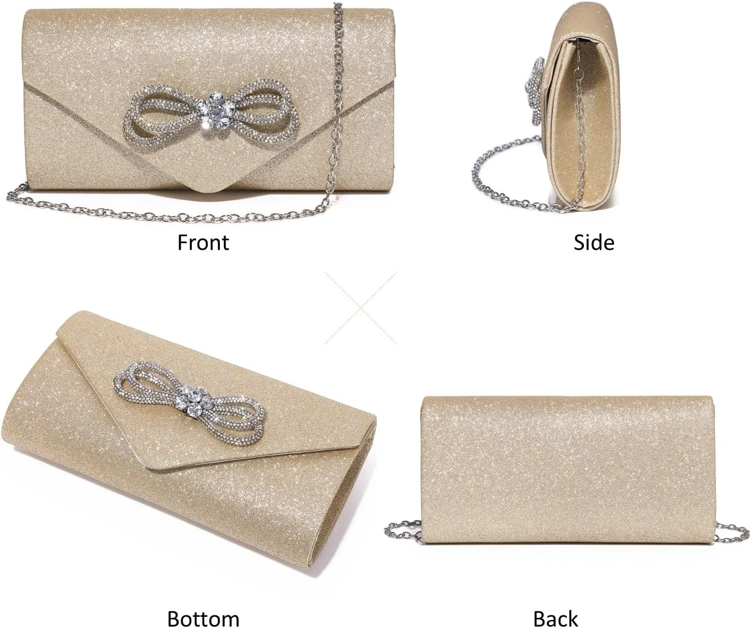 Women Evening Handbag Shiny Crystal Bow Flap Clutch Purse for Women Wedding Party Prom Purse