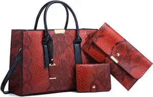 Women Fashion Handbags Snake Pattern Wallet Tote Bag Shoulder Bag Top Handle Satchel Purse Set 3pcs
