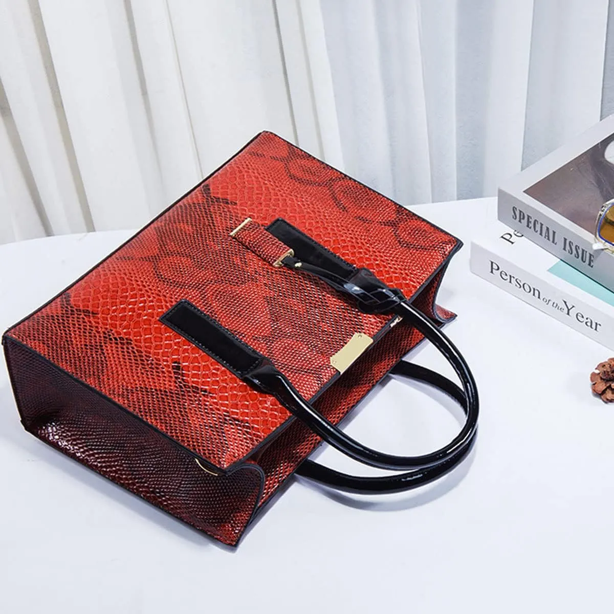 Women Fashion Handbags Snake Pattern Wallet Tote Bag Shoulder Bag Top Handle Satchel Purse Set 3pcs