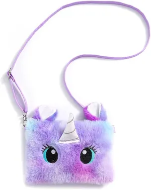 Women Girls Kids Fluffy Fuzzy Unicorn Bag Plush Tie Dye Rainbow Crossbody Purse