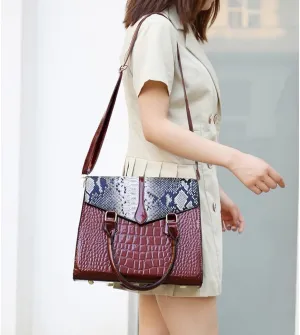 Women Handbags Tote Bags Crocodile Faux Leather Top Handle Handbag Designer Snake Print Flap Zipper Satchel Ladies Purse