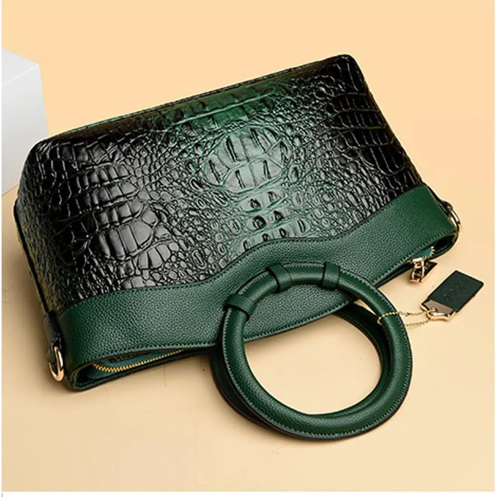 Women Handbags Tote Bags PU Leather Crocodile Pattern Purse Top Circular Handle Handbag Ladies Satchel Shoulder Bag