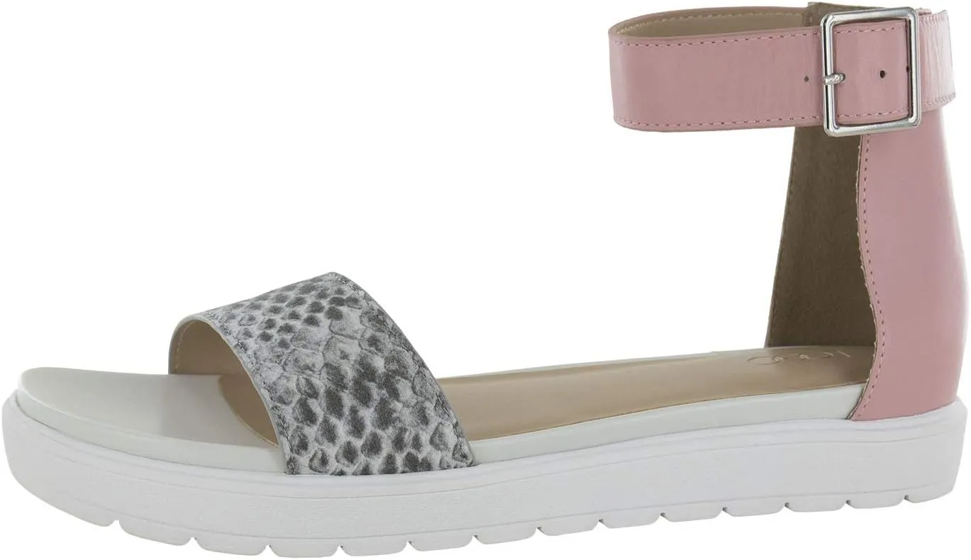 Women Olivia Ankle Strap Sandal, Gray/White/Snake, US 8.5