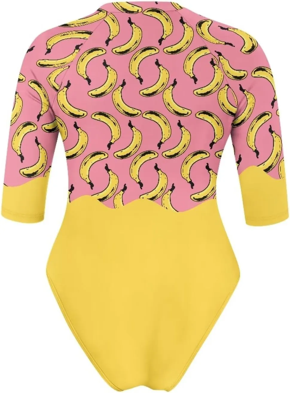 Women One Piece Print Swimsuit Tummy Control Zip Front Bathing Suit 3/4 Short Sleeve High Neck Swimwear Monokini