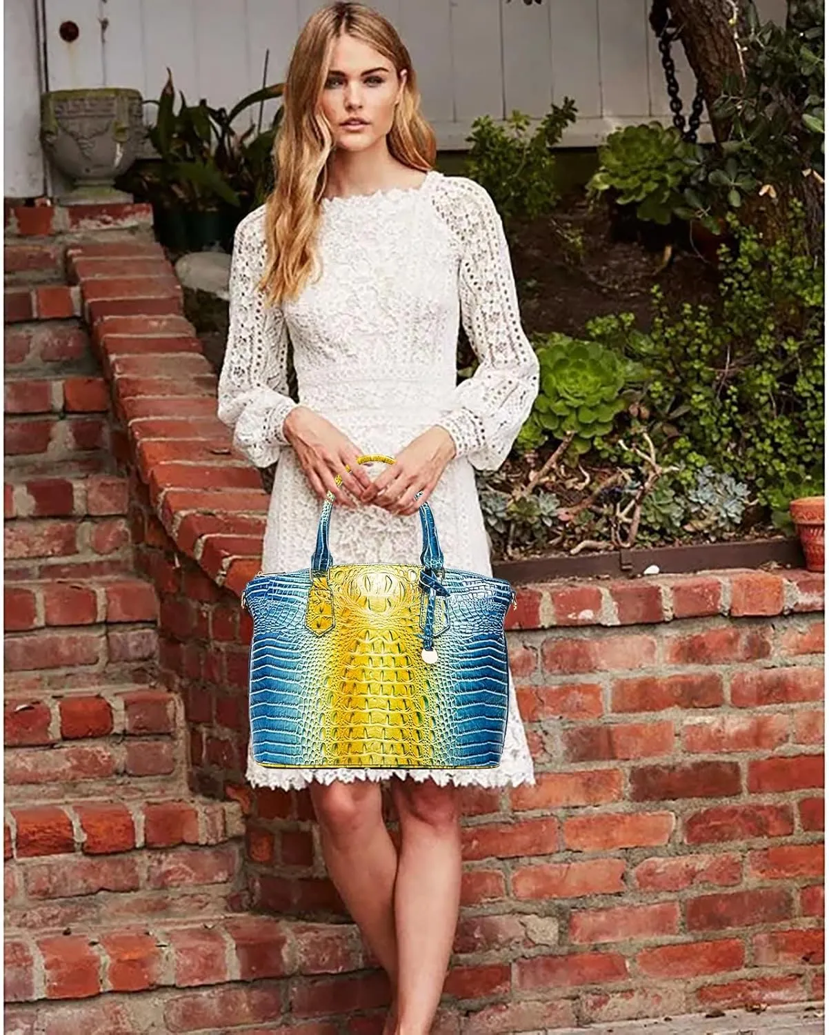 Women Purse Vegan Leather Crocodile-Embossed Pattern With Removable Shoulder Strap Top Handle Large Shoulder Bags