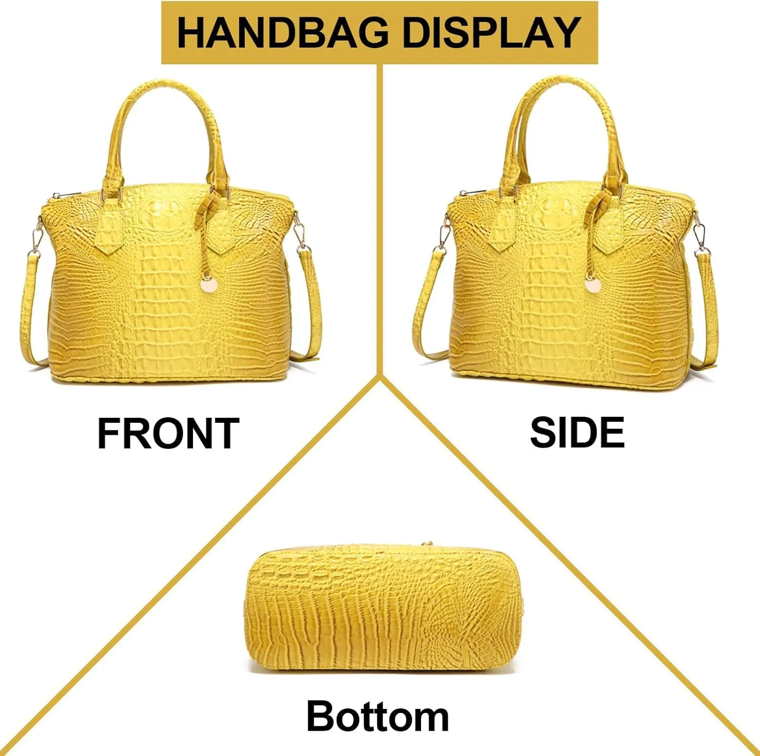 Women Purse Vegan Leather Crocodile-Embossed Pattern With Removable Shoulder Strap Top Handle Large Shoulder Bags