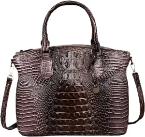 Women Purse Vegan Leather Crocodile-Embossed Pattern With Removable Shoulder Strap Top Handle Large Shoulder Bags