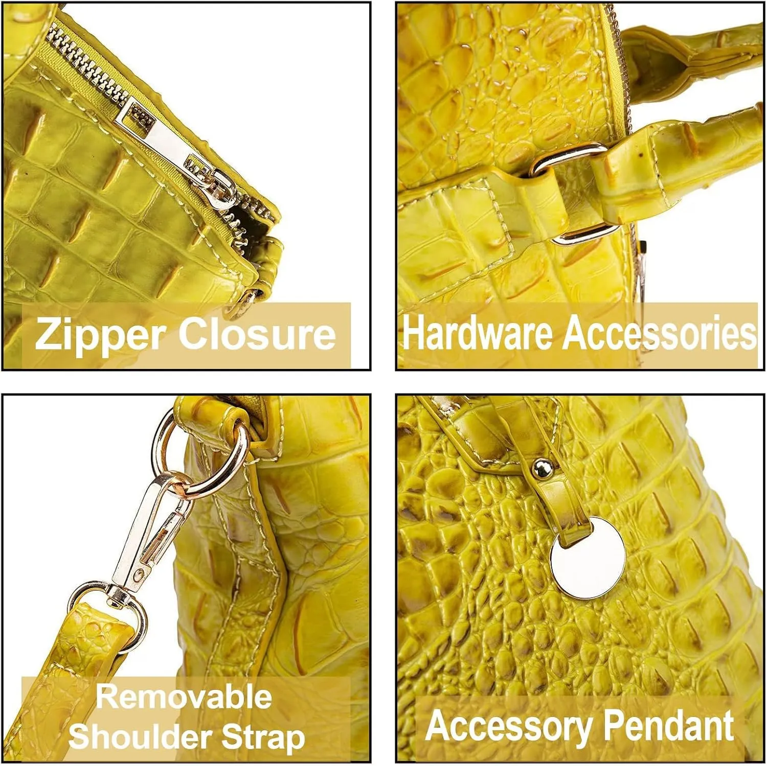 Women Purse Vegan Leather Crocodile-Embossed Pattern With Removable Shoulder Strap Top Handle Large Shoulder Bags