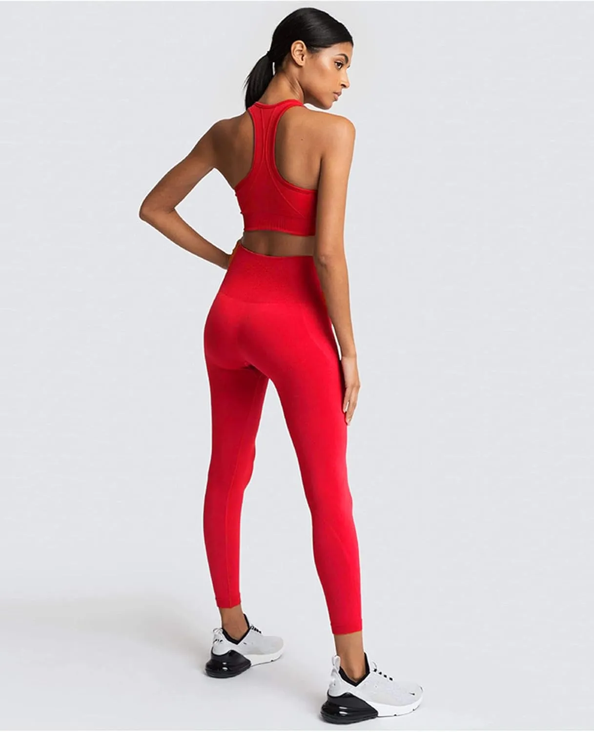 Women Workout Set Active 2 Pieces Outfit Seamless Yoga Leggings with Paded Stretch Sports Bra Top