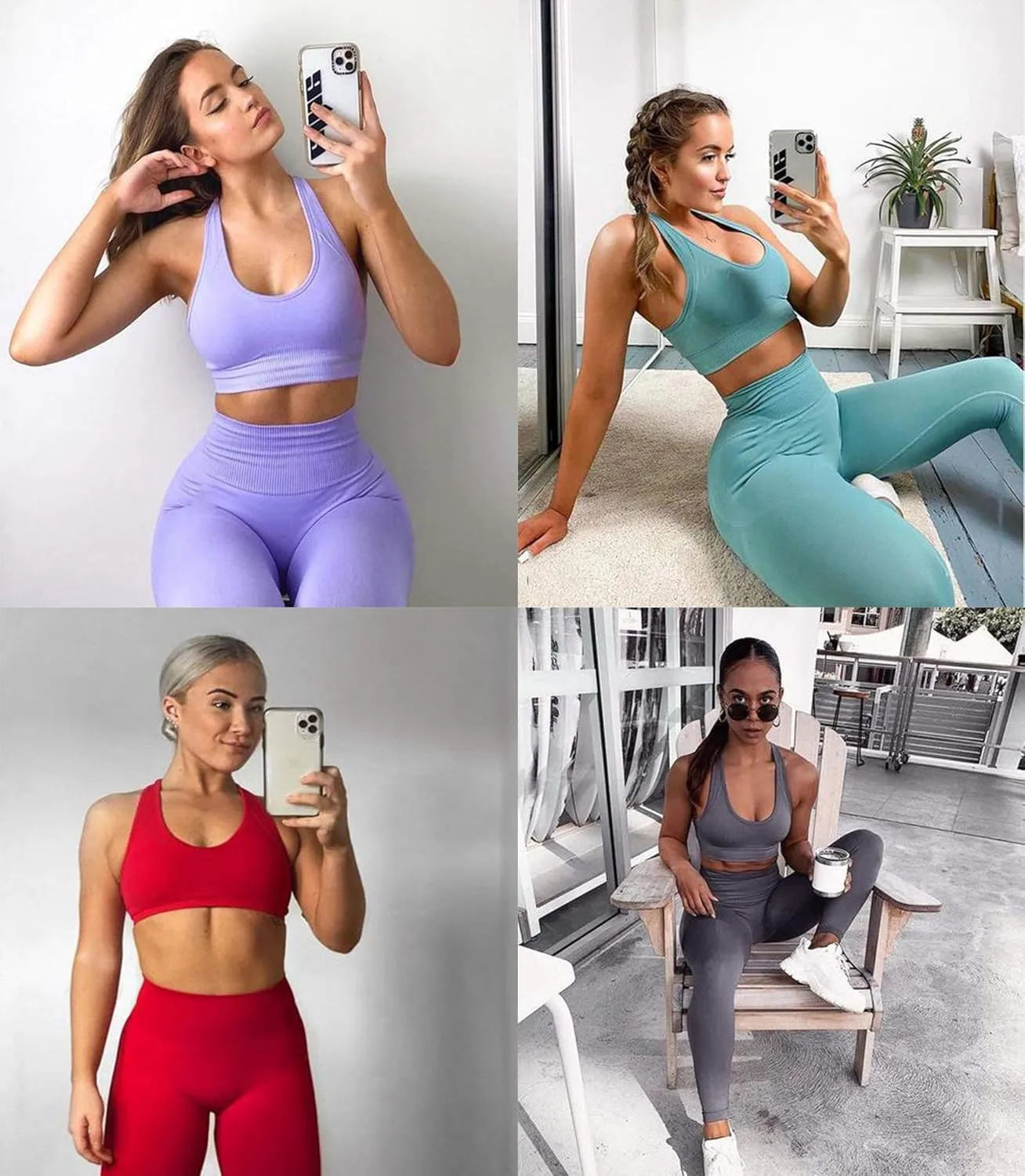 Women Workout Set Active 2 Pieces Outfit Seamless Yoga Leggings with Paded Stretch Sports Bra Top
